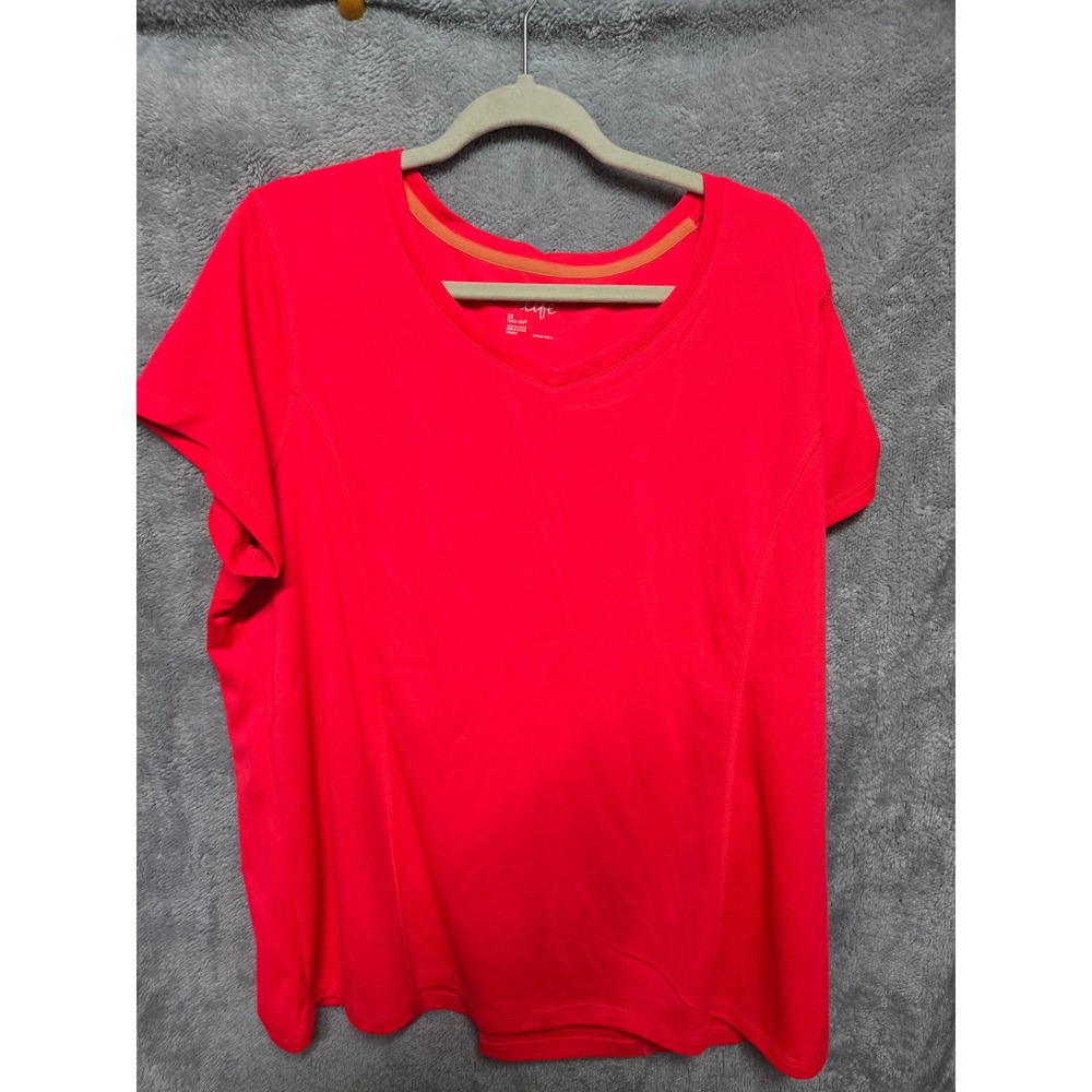 Made for Life Quick-Dri V-Neck Activewear T-Shirt Pink 2X Short Sleeve Workout